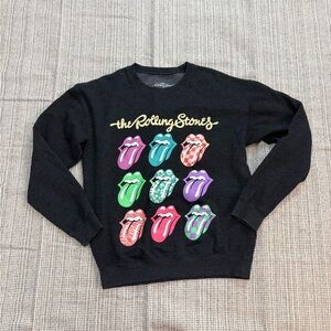 The Rolling Stones Black Sweater with Multicolor Tongue Graphics